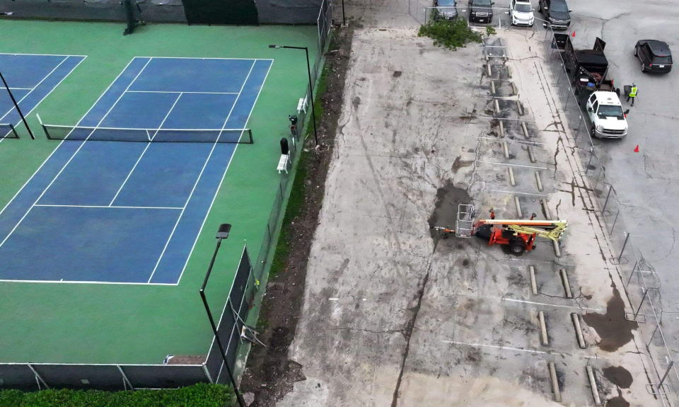 Parking lot area that will be converted to pickleball courts.